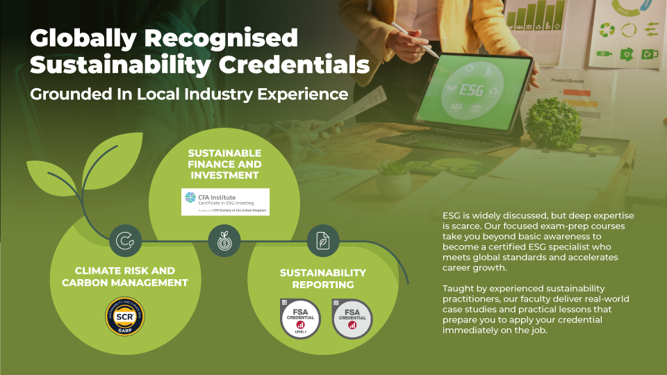 Taught by experienced sustainability practitioners, our faculty deliver real-world case studies and practical lessons that prepare you to apply your credential immediately on the job.